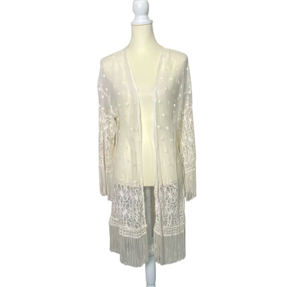 Indigo Thread Co. Boho Beachy Embroidered Cardigan/Swim Cover Up Women's Size L